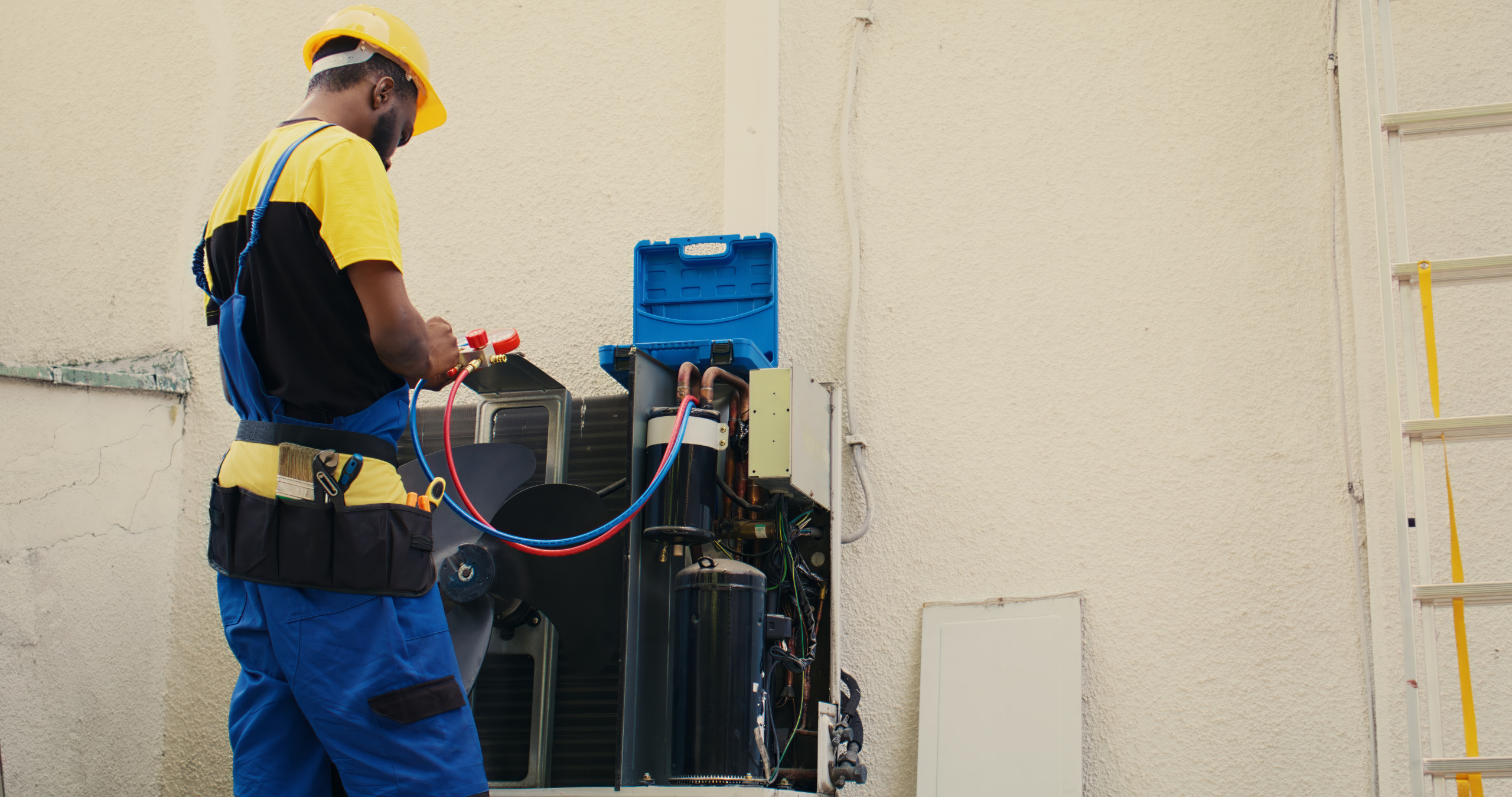 Serviceman calibrating barometer meters